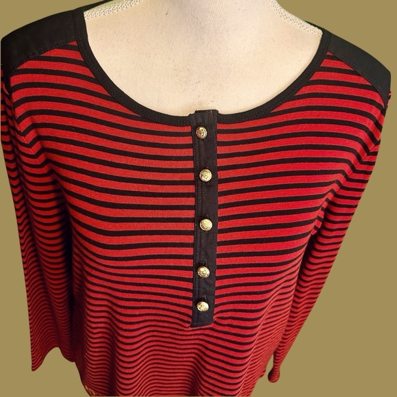 Lauren Ralph Lauren Vintage Red & Black Striped Cotton Button Detailed Shirt XL - Picture 4 of 12